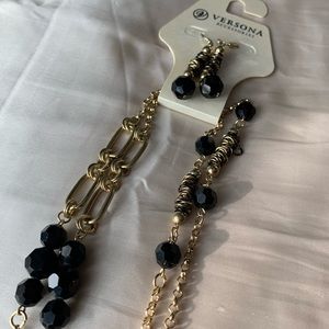 Black and gold necklace and earring set